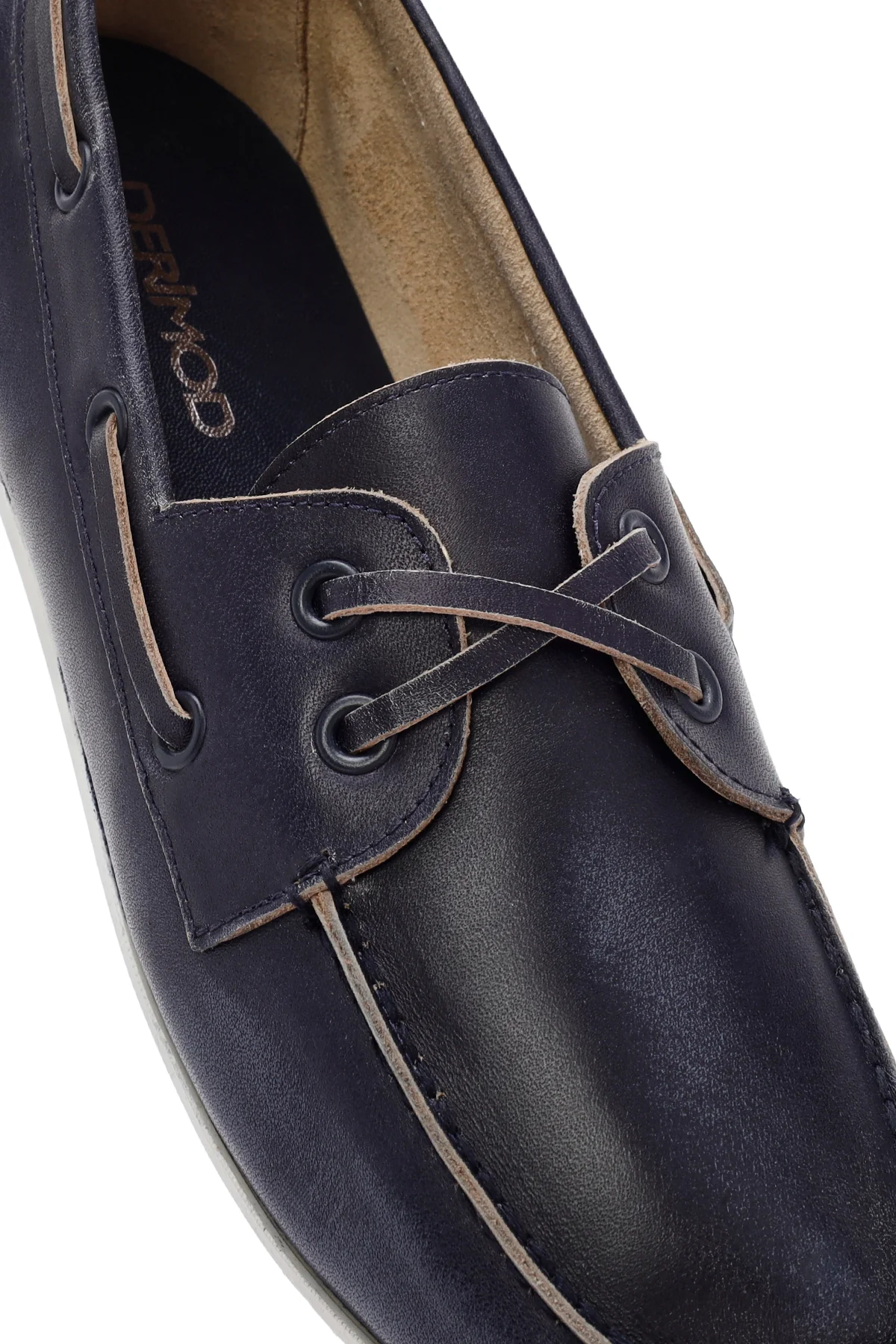 Kadın Lacivert Deri Maskülen Loafer - Image 9