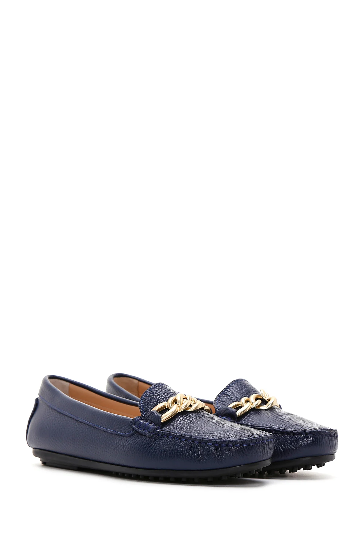 Kadın Lacivert Deri Tokalı Loafer - Image 3