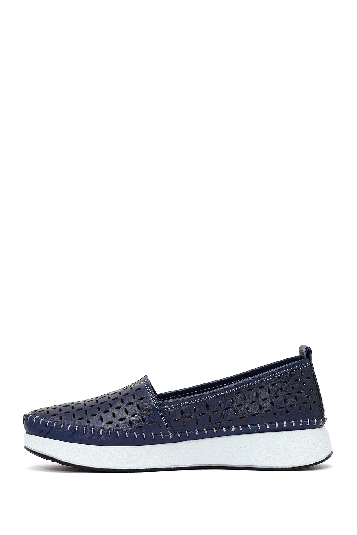 Kadın Lacivert Kalın Tabanlı Deri Konfor Loafer - Image 3