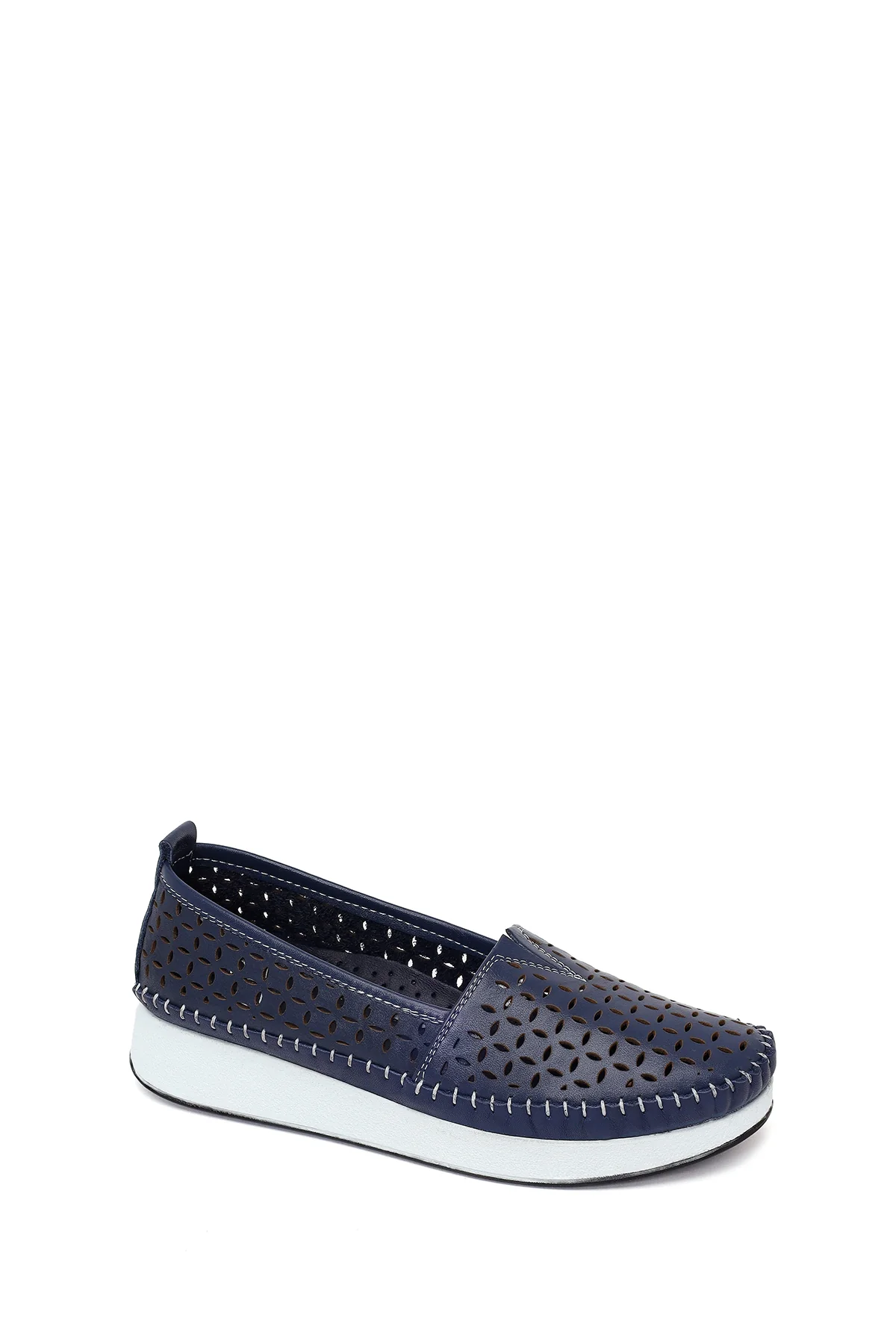 Kadın Lacivert Kalın Tabanlı Deri Konfor Loafer - Image 7