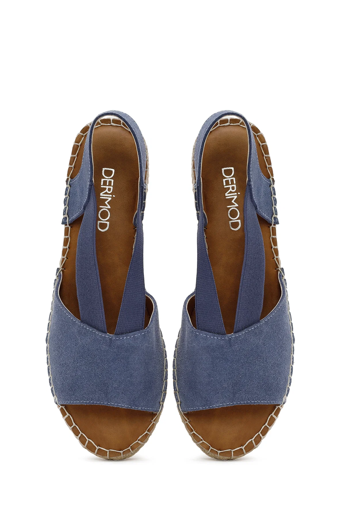 Kadın Lacivert Süet Deri Espadril Sandalet - Image 7