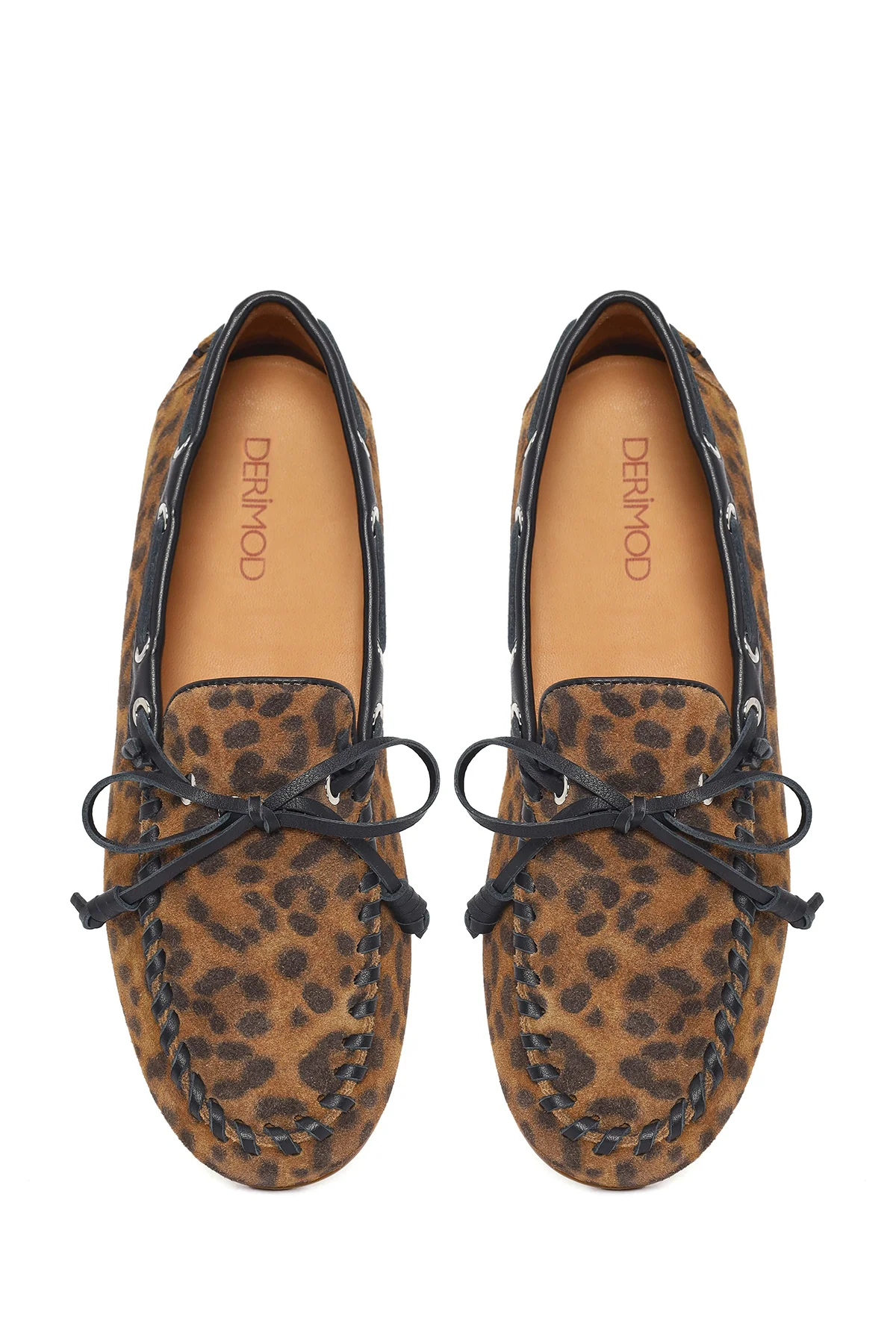 Kadın Leopar Desenli Süet Deri Loafer - Image 4