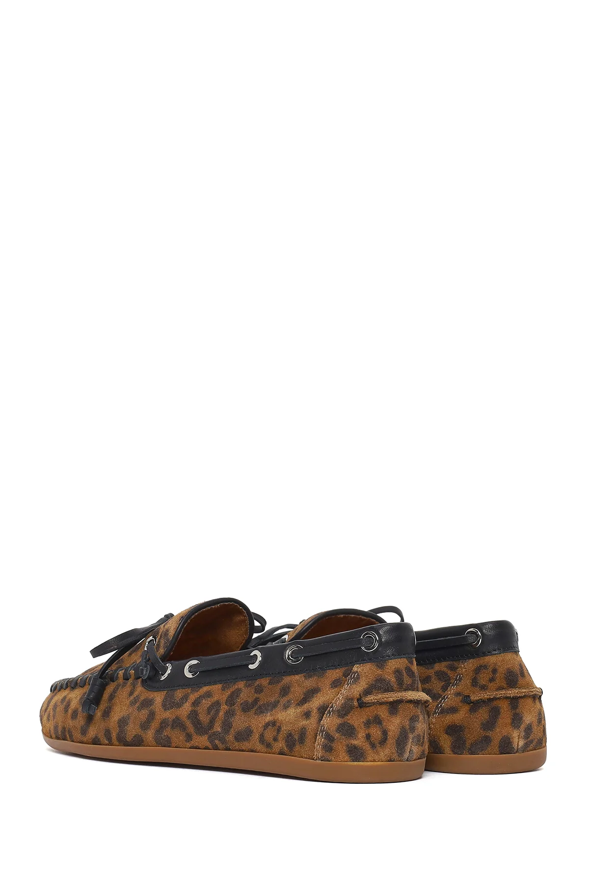 Kadın Leopar Desenli Süet Deri Loafer - Image 6