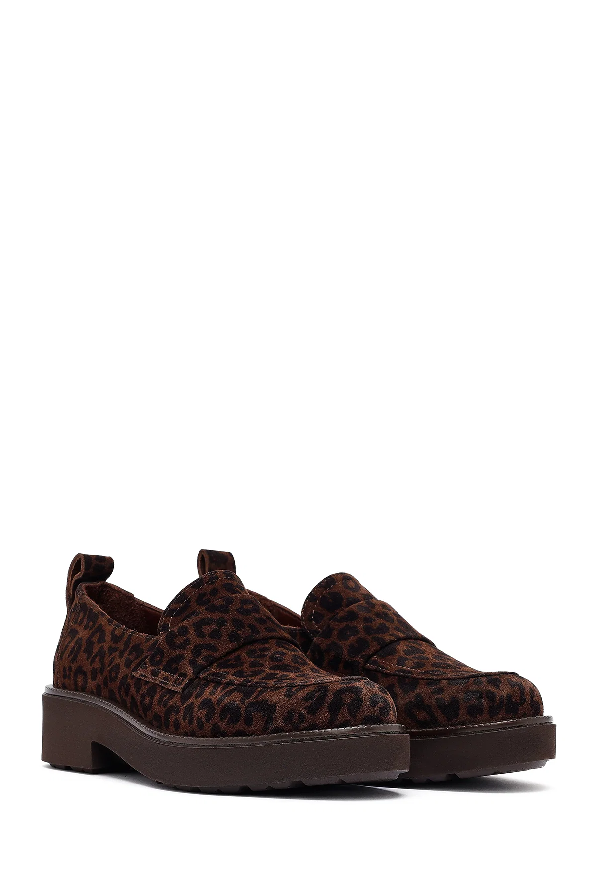 Kadın Leopar Desenli Süet Deri Maskülen Loafer - Image 3