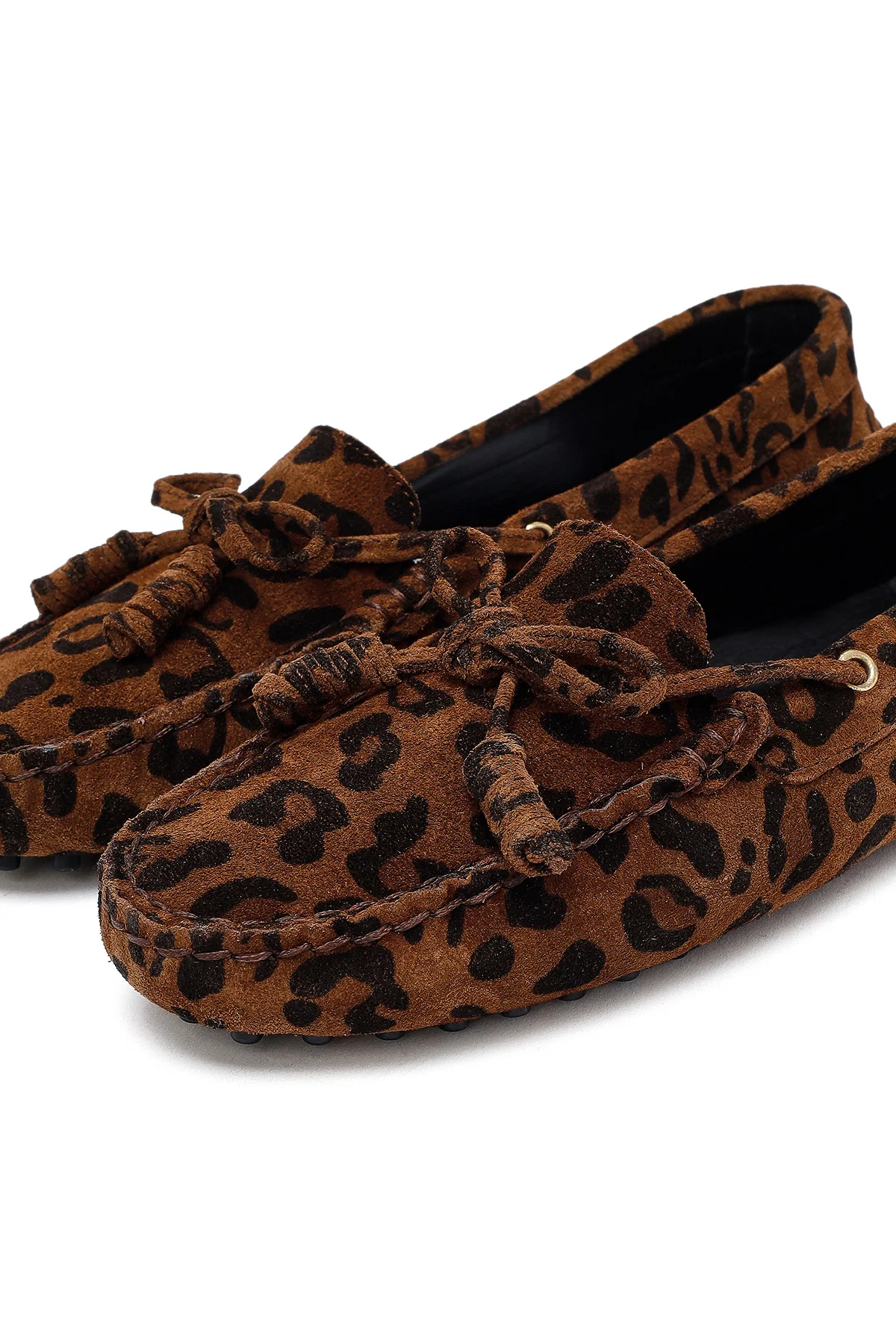 Kadın Leopar Fiyonklu Süet Deri Loafer - Image 8