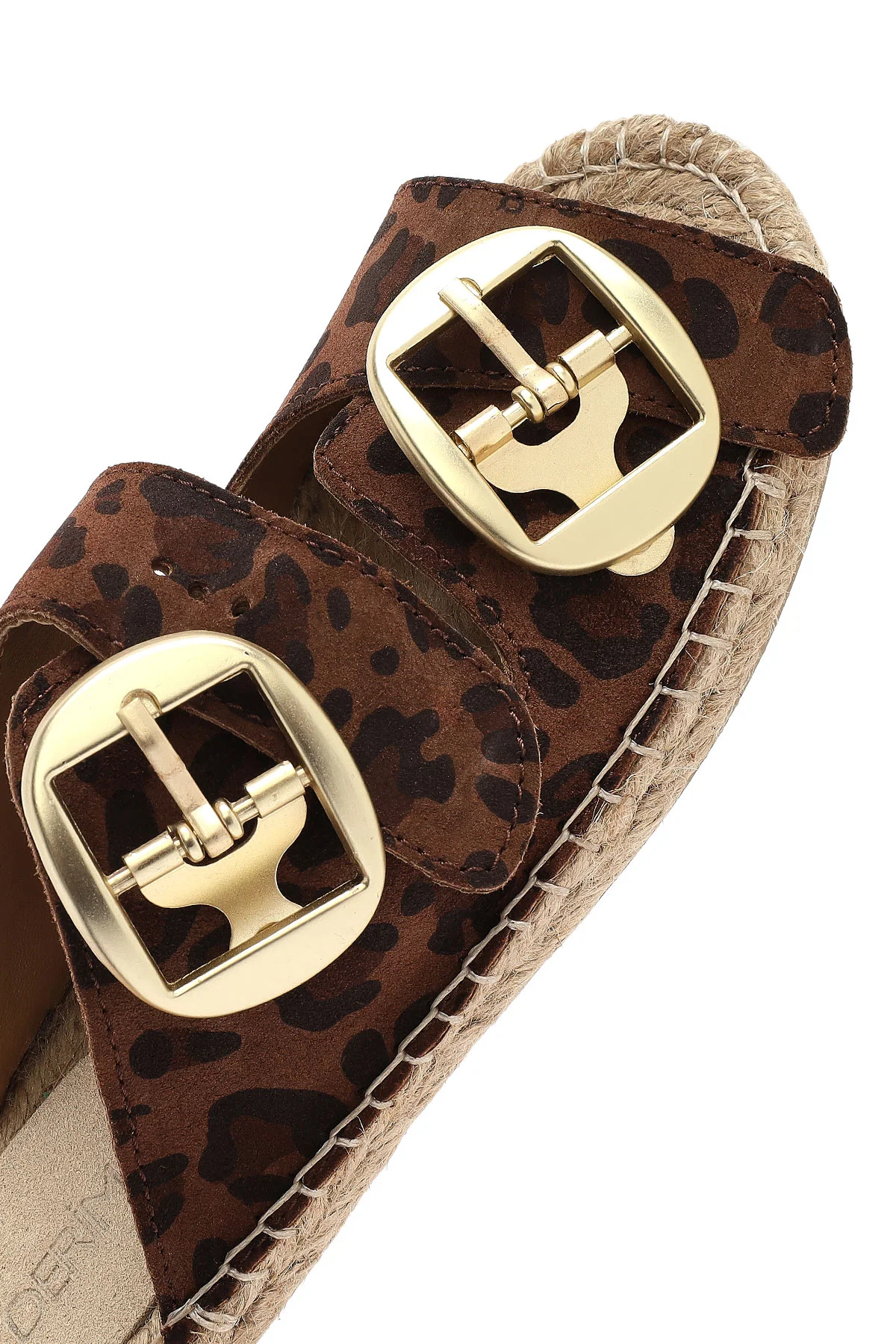 Kadın Leopar Tokalı Süet Deri Espadril Terlik - Image 11
