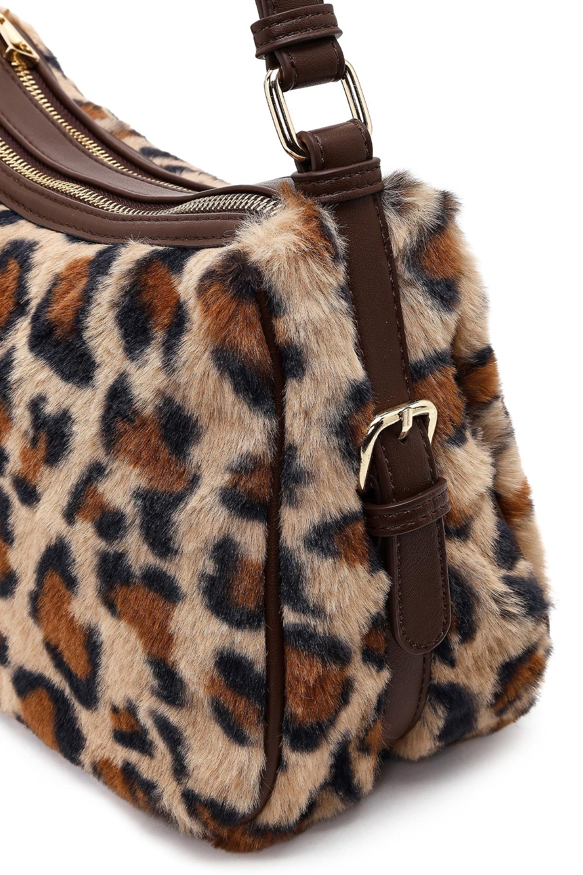 Kadın Leopar Uzun Askılı Peluş Omuz Çantası - Image 10