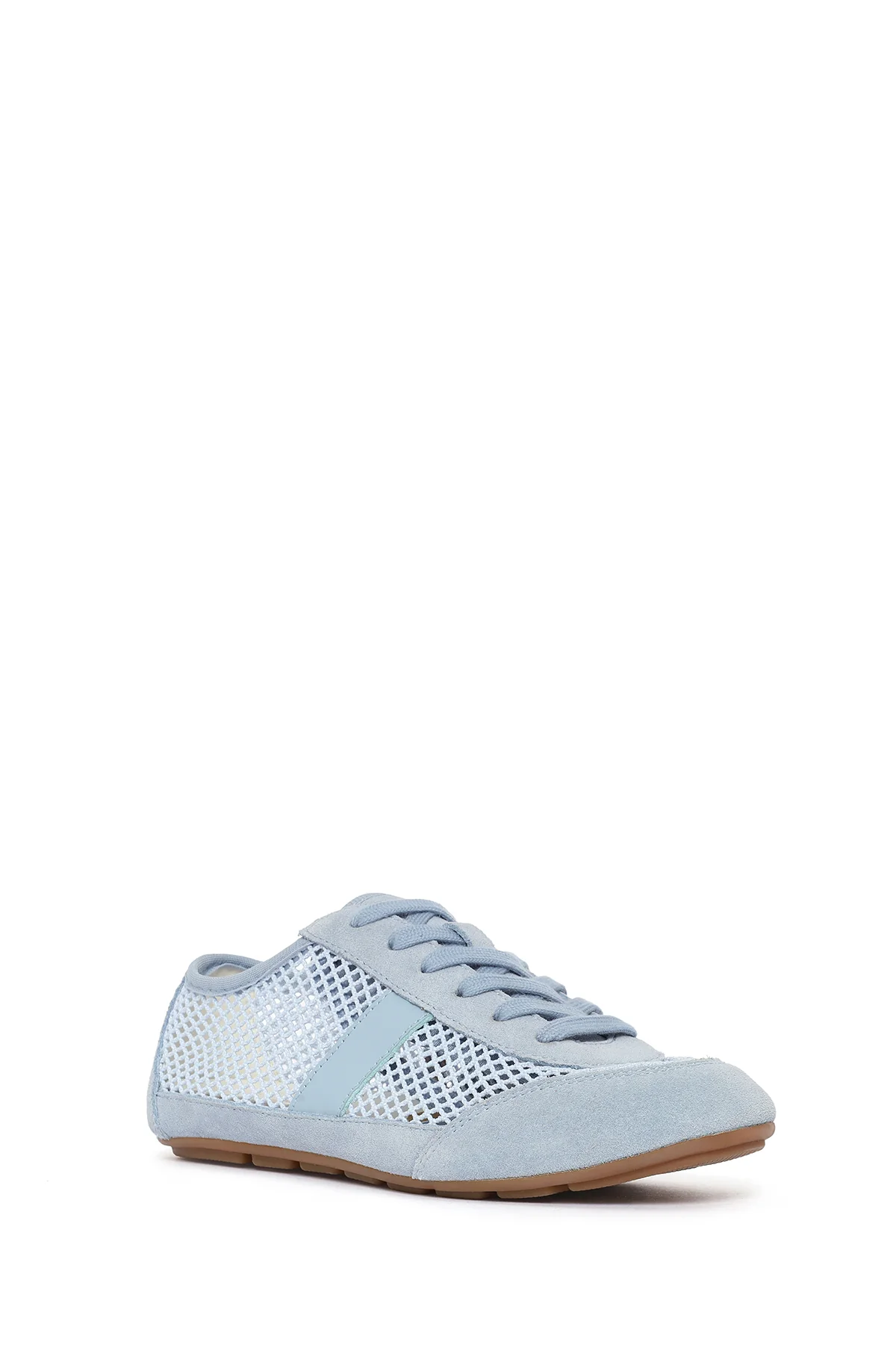 Kadın Mavi Bağcıklı Fileli Deri Sneaker - Image 7