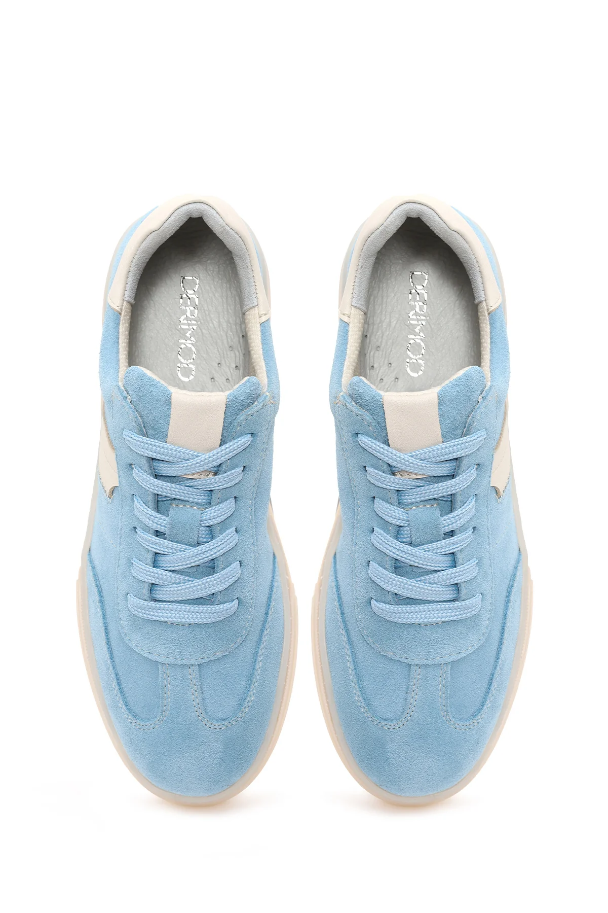 Kadın Mavi Bağcıklı Süet Deri Sneaker - Image 4