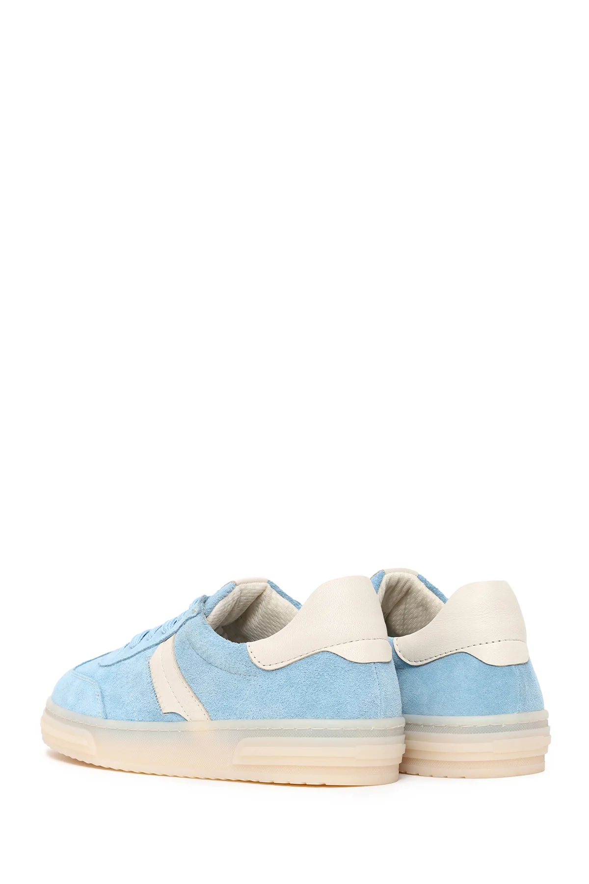Kadın Mavi Bağcıklı Süet Deri Sneaker - Image 6