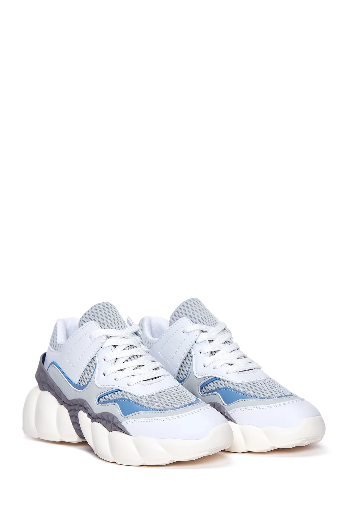 Kadın Mavi Beyaz  Kalın Tabanlı Sneaker - Image 3