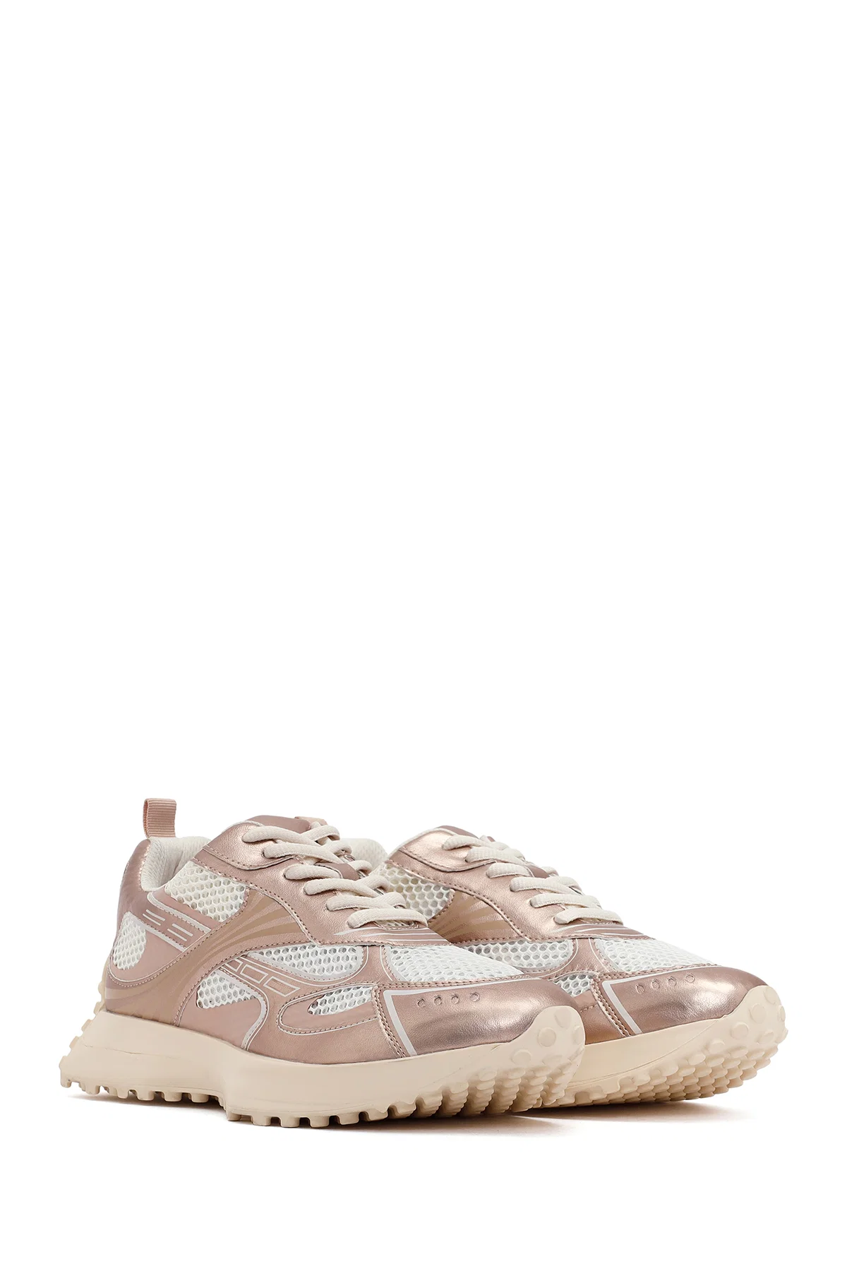 Kadın Pembe Bağcıklı Kalın Tabanlı Sneaker - Image 3