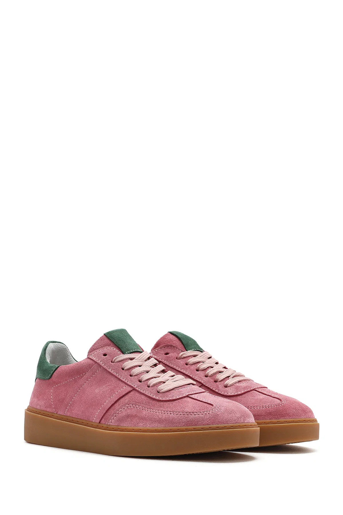 Kadın Pembe Bağcıklı Süet Deri Sneaker - Image 3