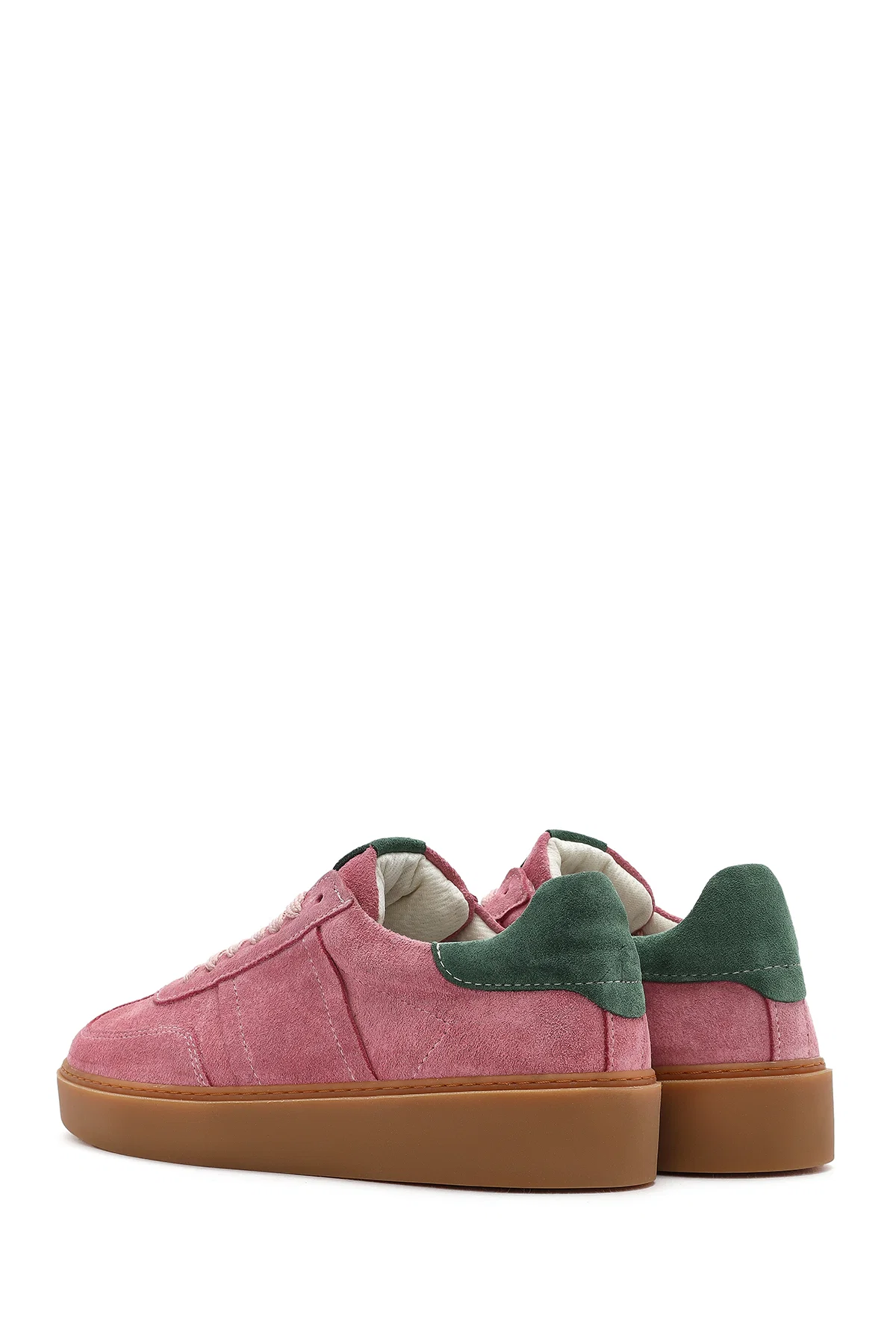 Kadın Pembe Bağcıklı Süet Deri Sneaker - Image 6
