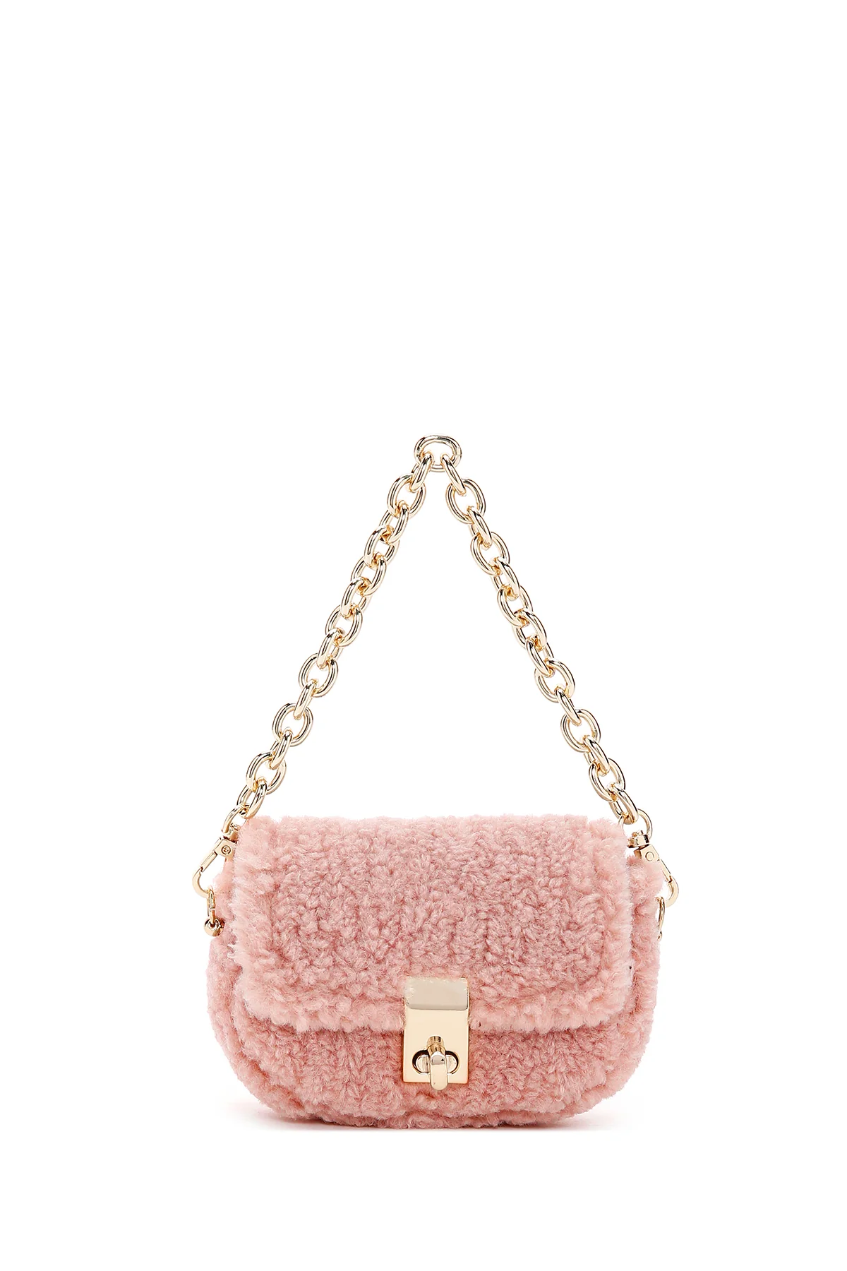 Kadın Pembe Peluş Mini Çapraz Çanta - Image 2