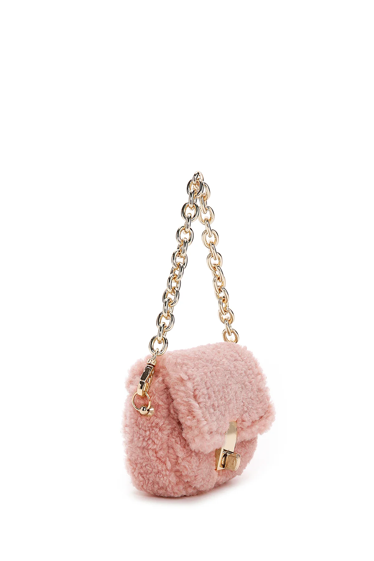Kadın Pembe Peluş Mini Çapraz Çanta - Image 3