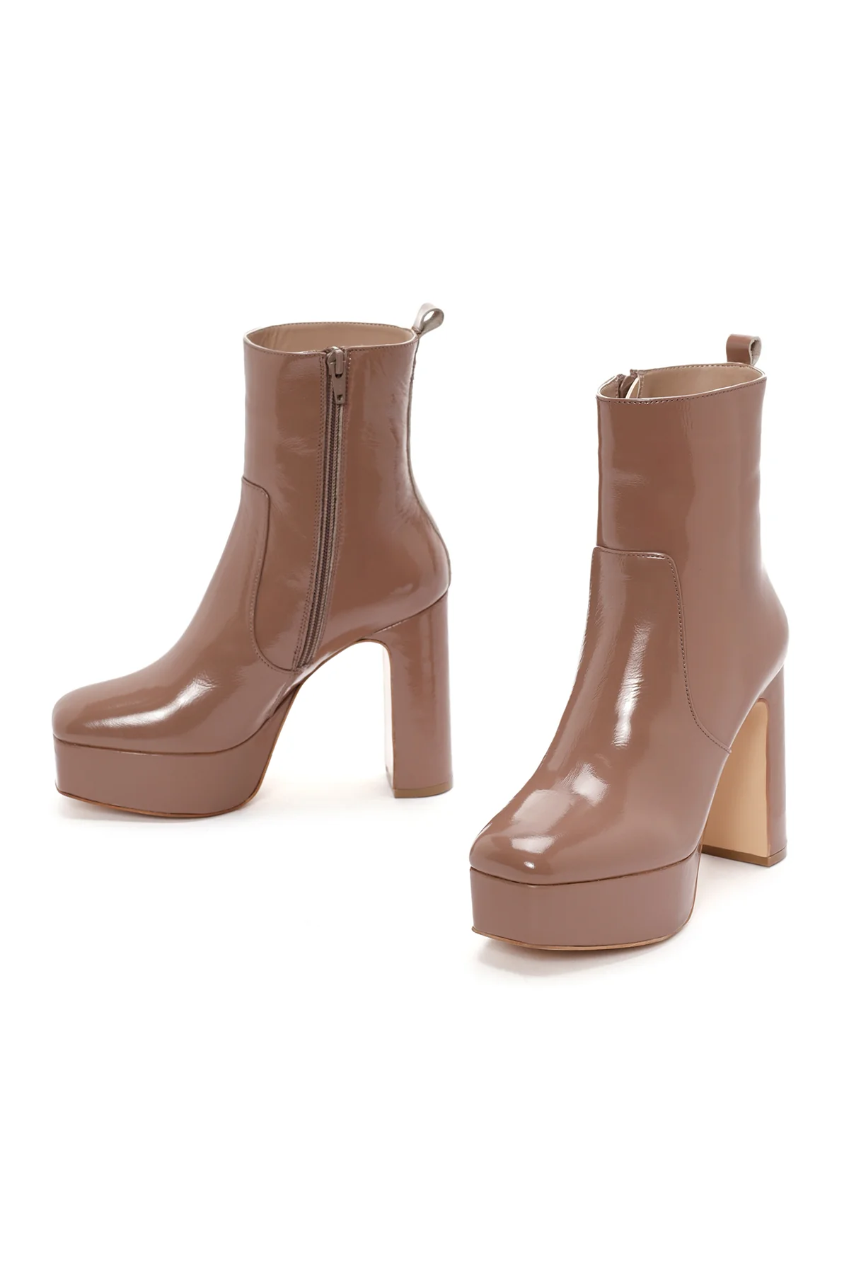 Kadın Pembe Platform Kalın Topuklu Rugan Deri Bot - Image 8