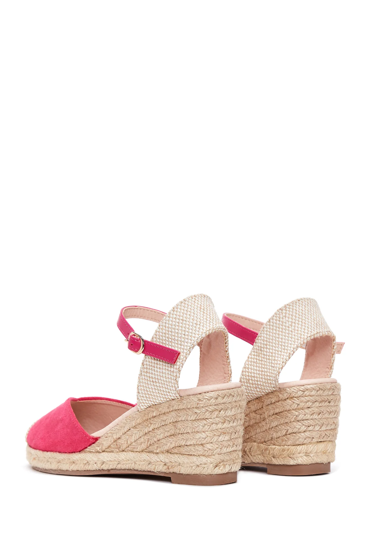 Kadın Pembe Süet Dolgu Topuk Espadril Sandalet - Image 5