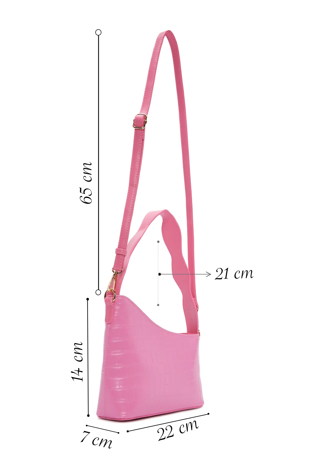 Kadın Pembe Uzun Askılı Kroko Desenli Omuz Çantası - Image 2