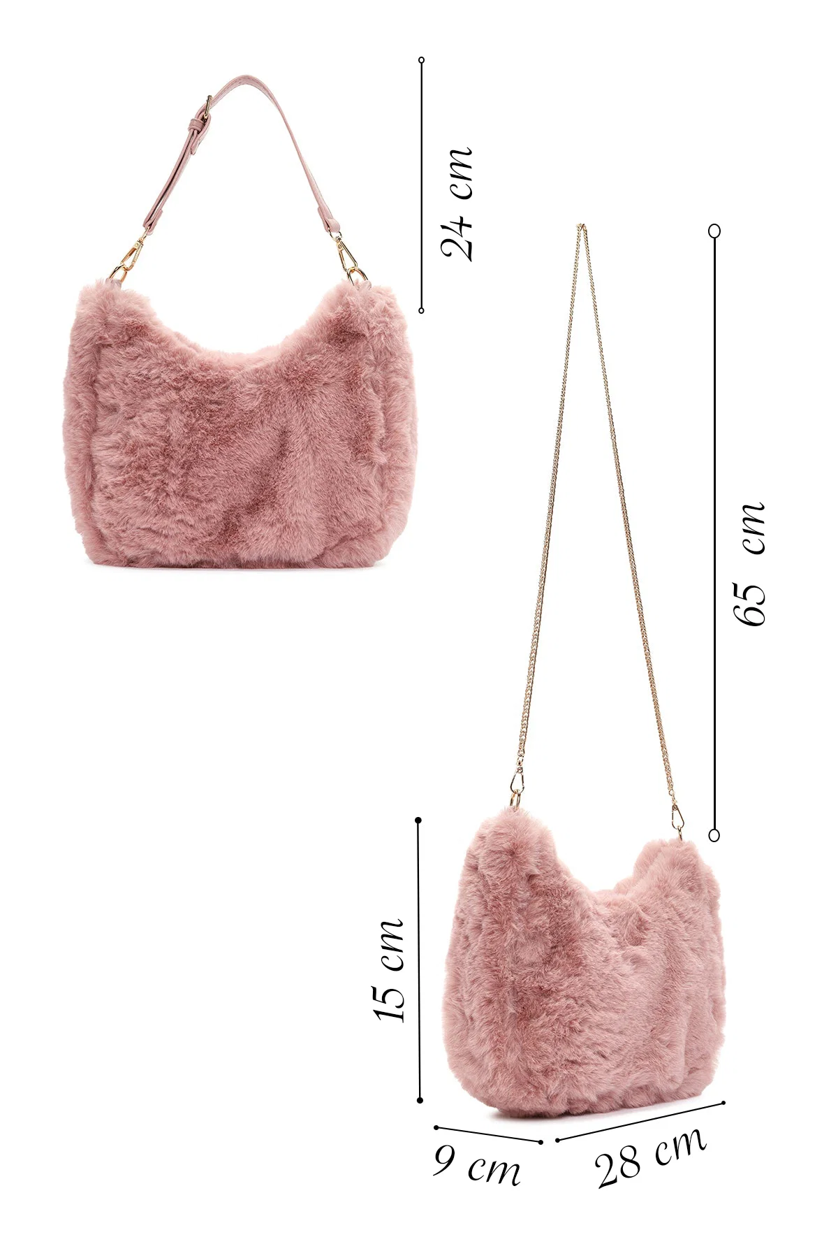 Kadın Pembe Uzun Askılı Peluş Omuz Çantası - Image 2