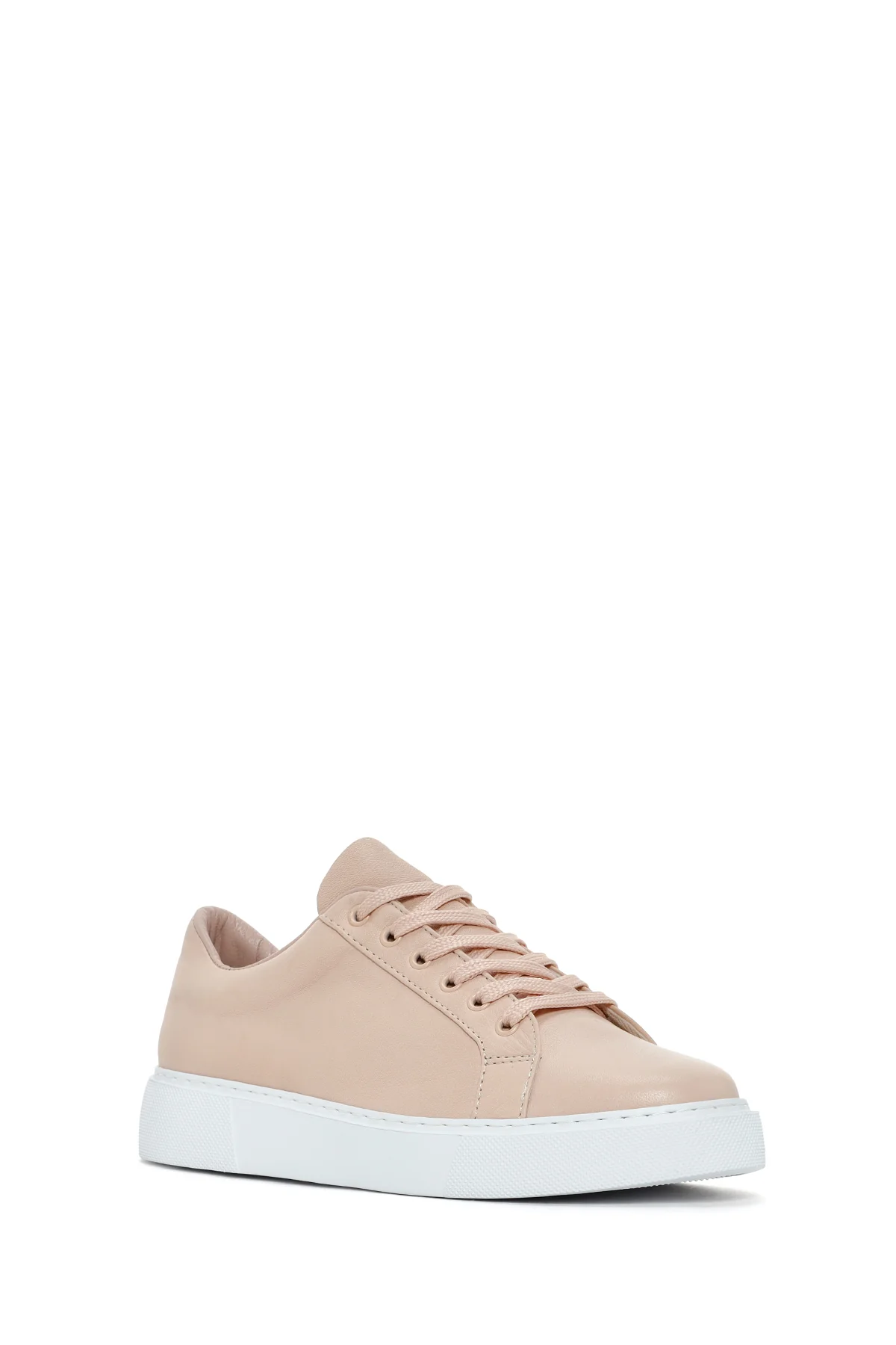 Kadın Pudra Bağcıklı Deri Sneaker - Image 5