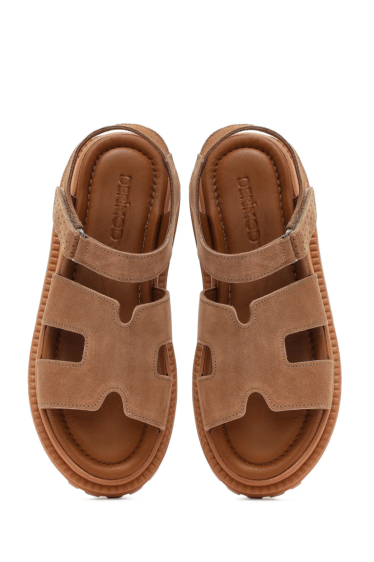 Kadın Pudra Bantlı Kalın Tabanlı Süet Deri Comfort Sandalet - Image 7