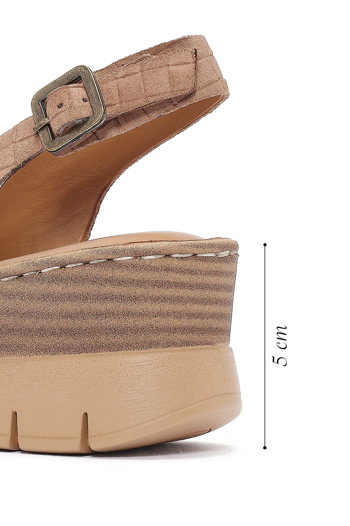 Kadın Pudra Bilekten Tokalı Dolgu Topuklu Süet Deri Comfort Sandalet - Image 2