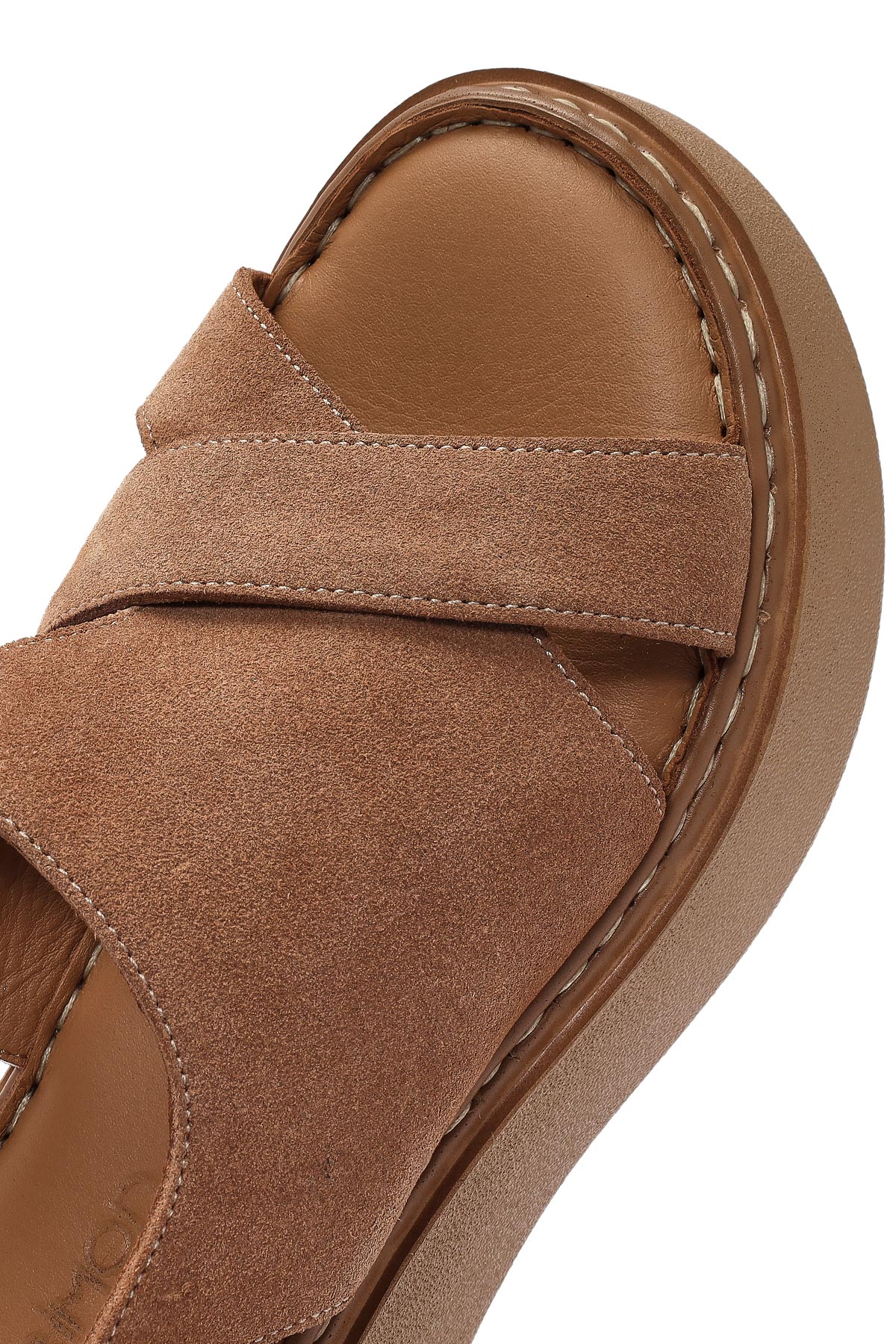 Kadın Pudra Bilekten Tokalı Kalın Tabanlı Süet Deri Comfort Sandalet - Image 8