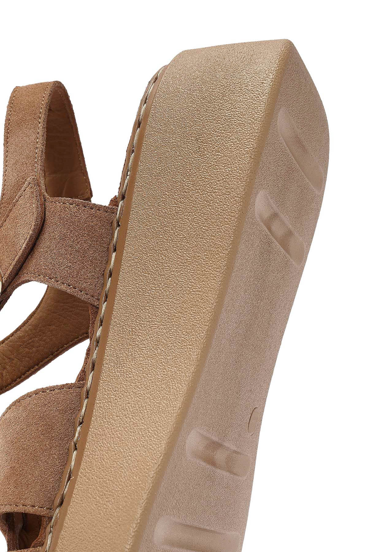 Kadın Pudra Bilekten Tokalı Kalın Tabanlı Süet Deri Comfort Sandalet - Image 10
