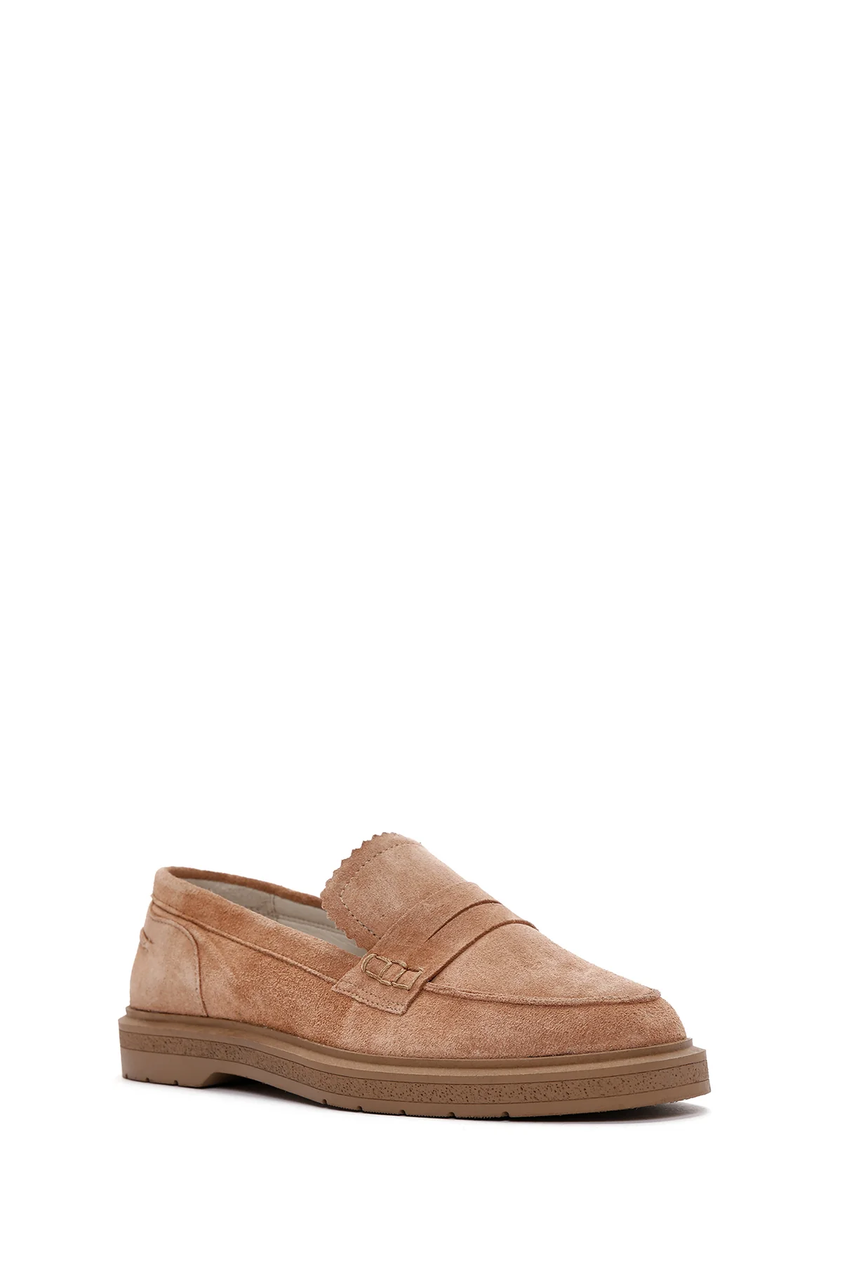 Kadın Pudra Süet Deri Maskülen Loafer - Image 6