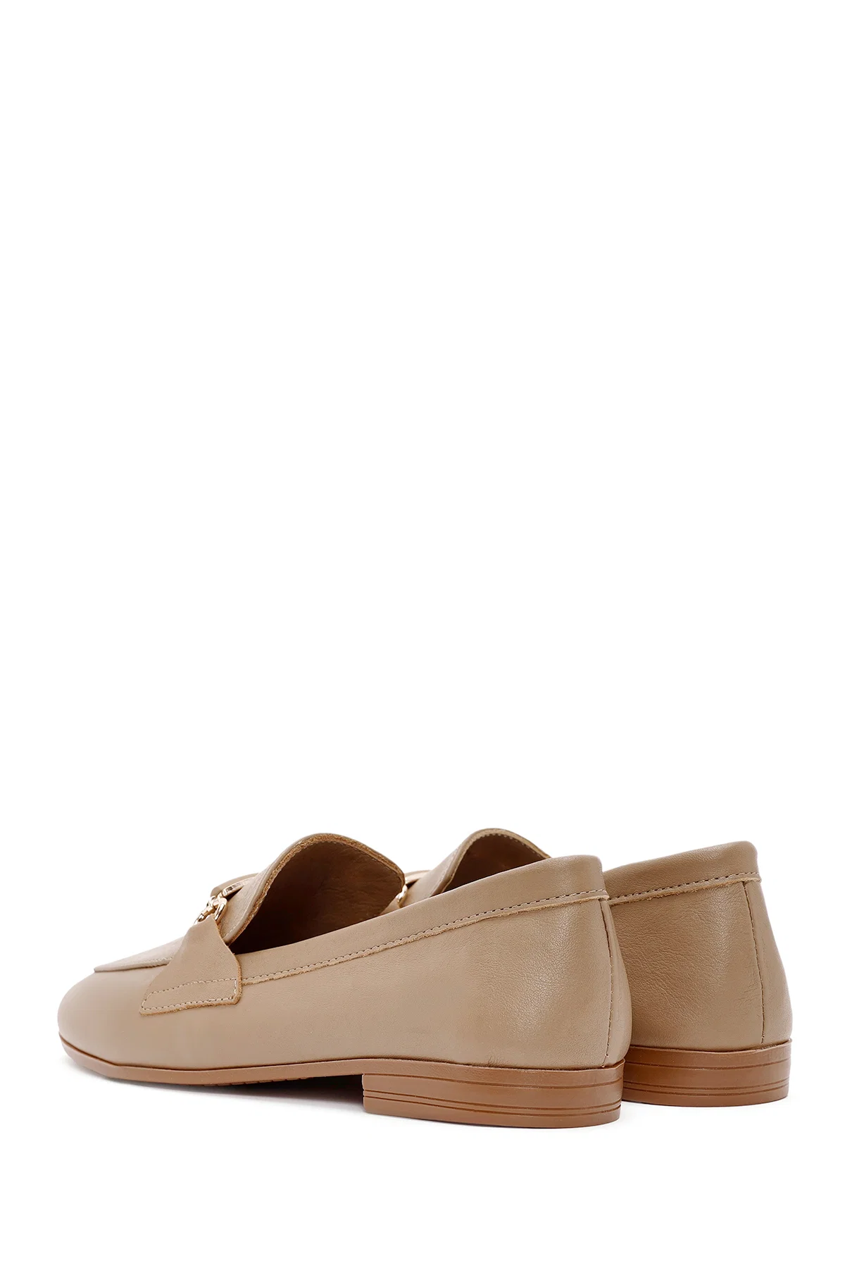 Kadın Pudra Toka Detaylı Deri Maskülen Loafer - Image 5