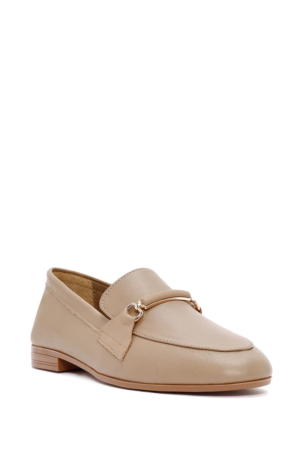 Kadın Pudra Toka Detaylı Deri Maskülen Loafer - Image 6