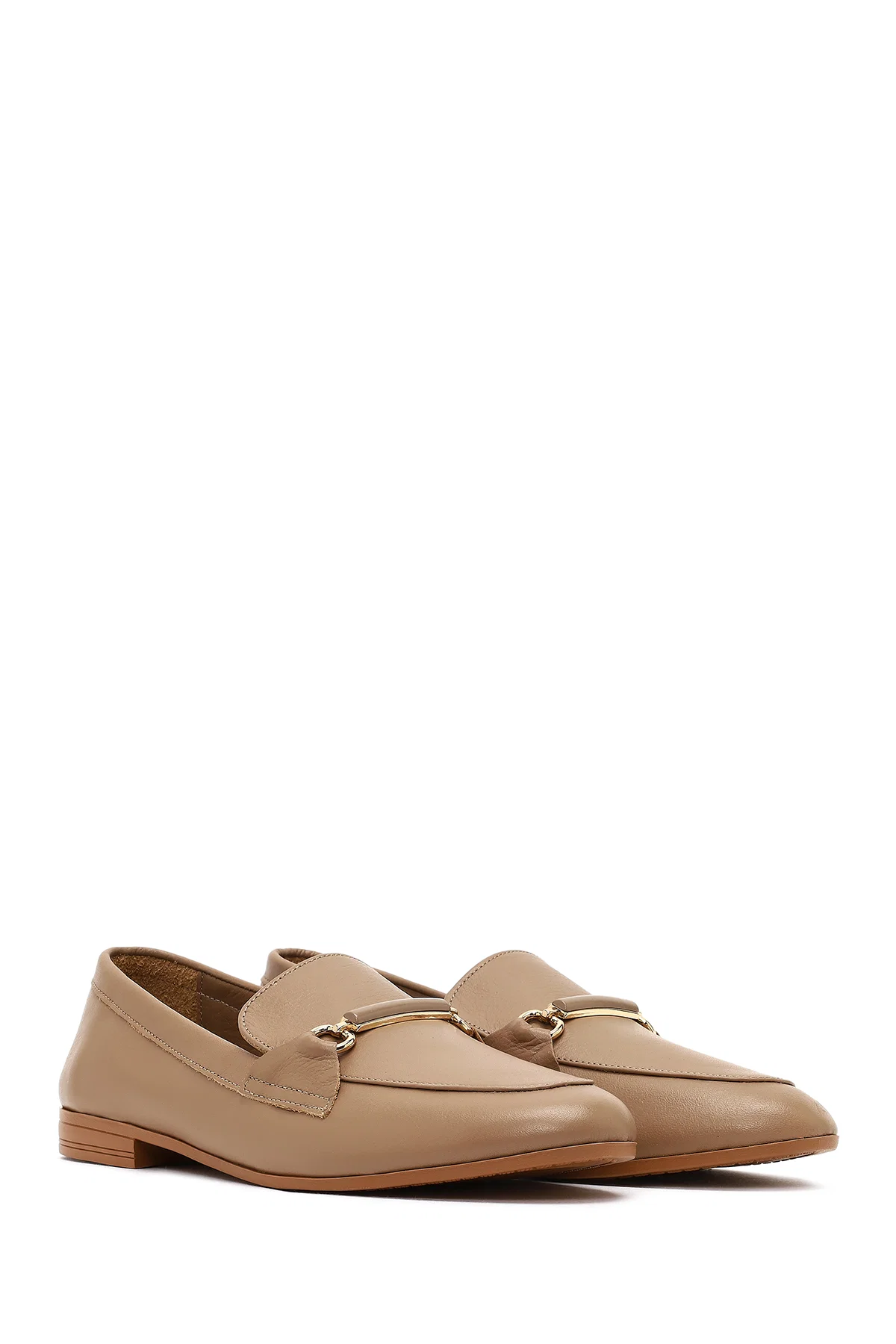 Kadın Pudra Toka Detaylı Deri Maskülen Loafer - Image 3
