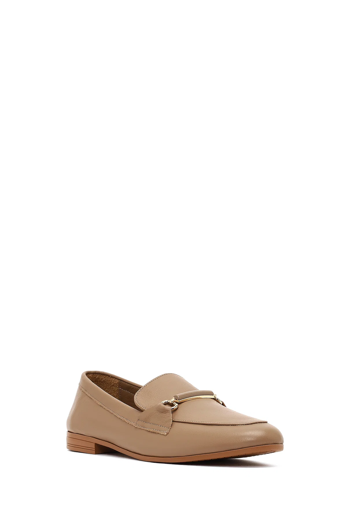 Kadın Pudra Toka Detaylı Deri Maskülen Loafer - Image 6