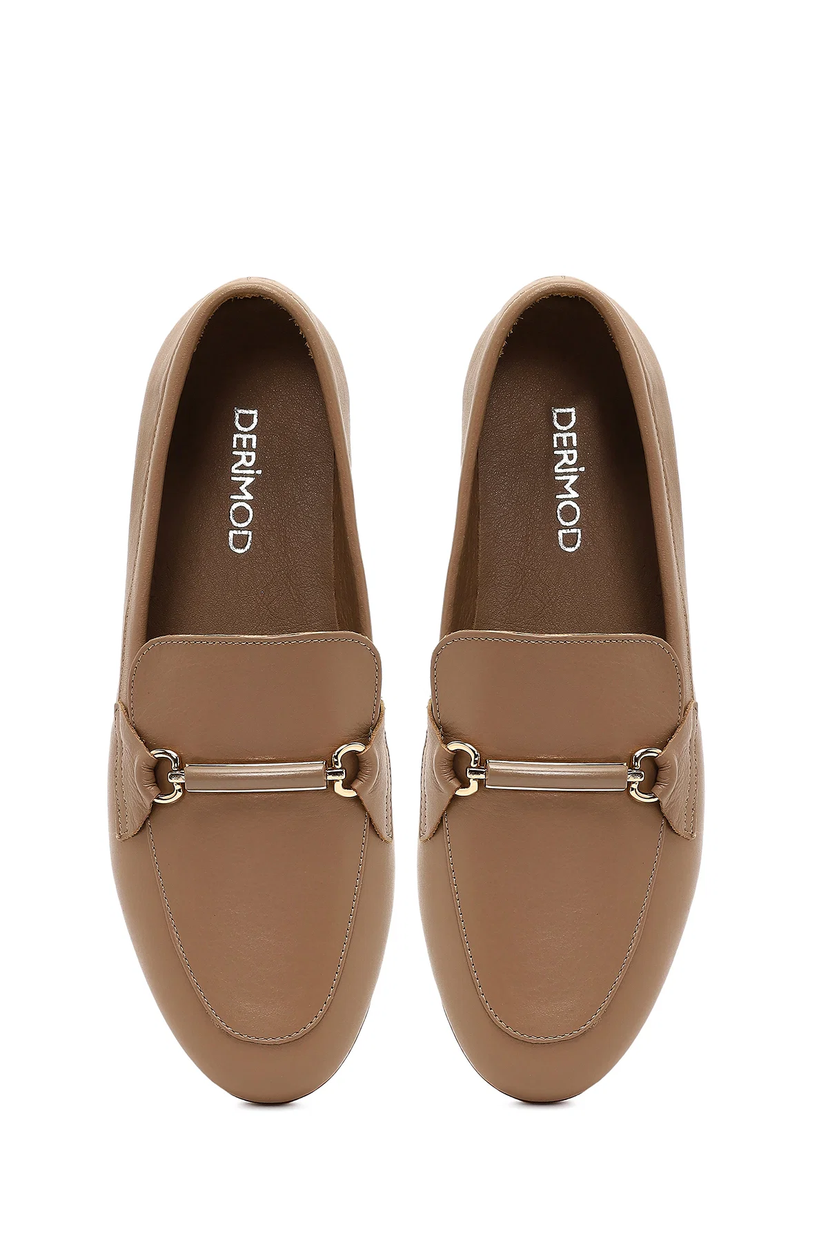 Kadın Pudra Toka Detaylı Deri Maskülen Loafer - Image 7