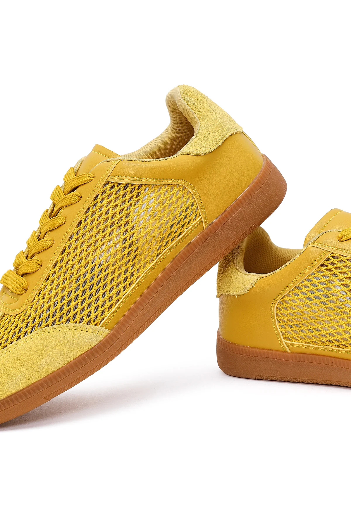 Kadın Sarı Bağcıklı Fileli Süet Deri Sneaker - Image 11