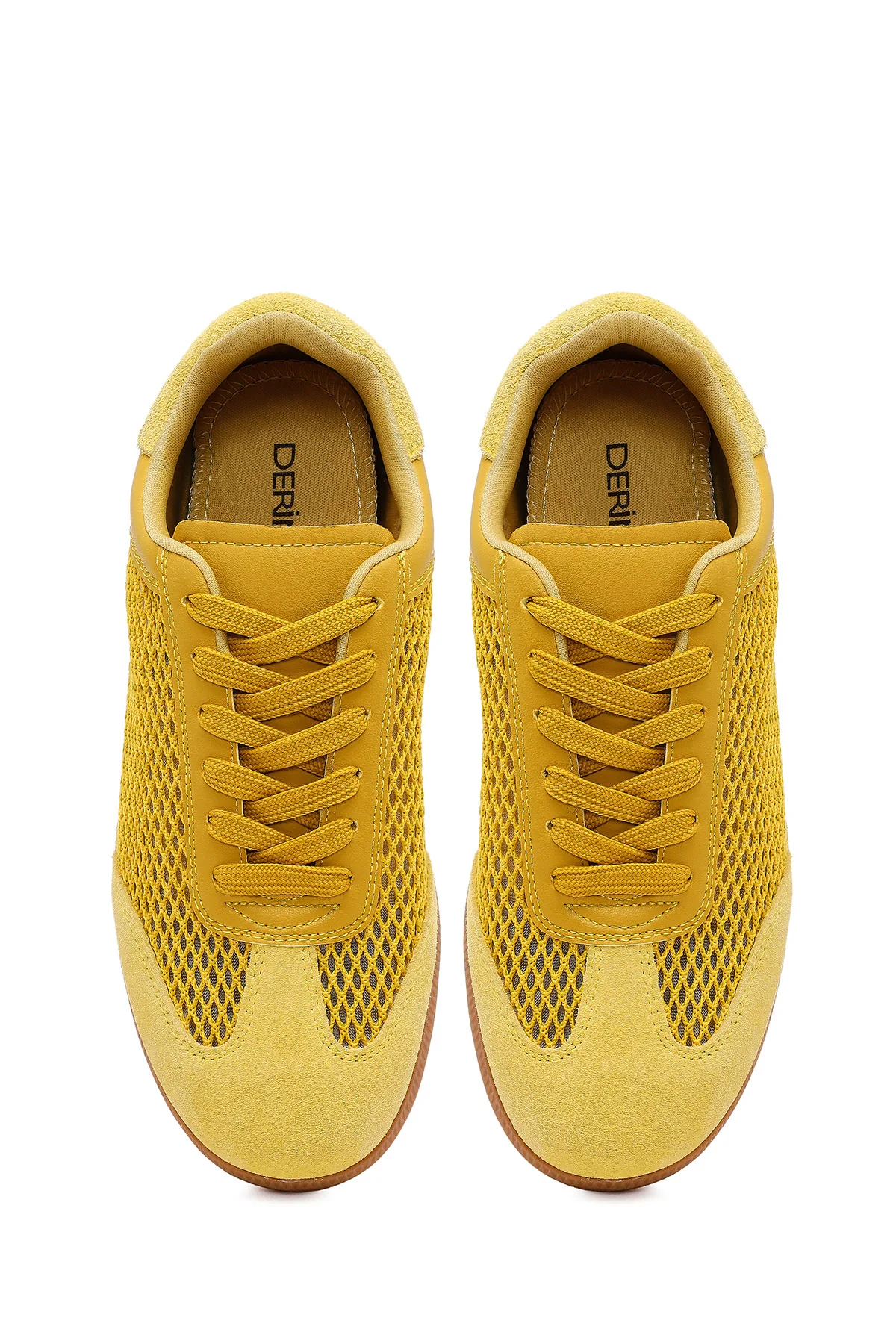 Kadın Sarı Bağcıklı Fileli Süet Deri Sneaker - Image 5