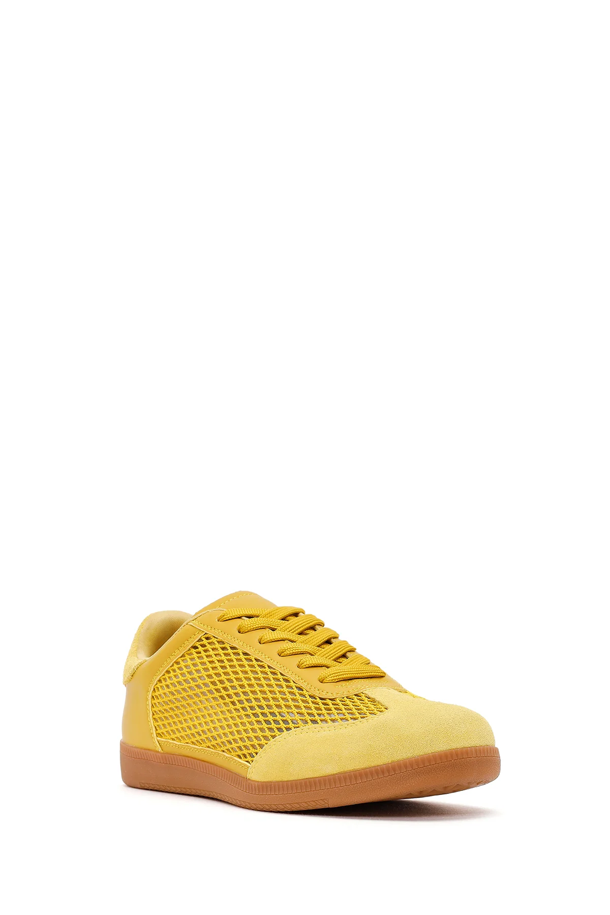 Kadın Sarı Bağcıklı Fileli Süet Deri Sneaker - Image 8