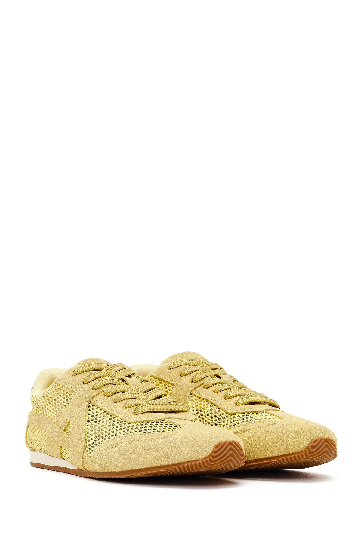 Kadın Sarı Bağcıklı Süet Deri Sneaker - Image 2