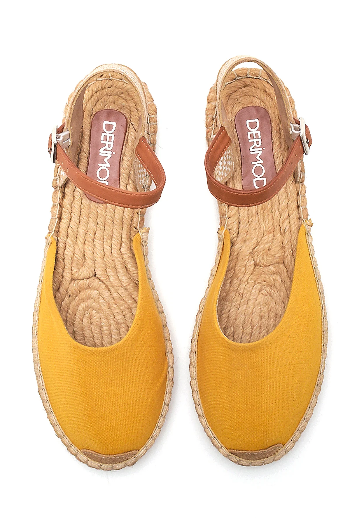 Kadın Sarı Hasır Taban Espadril Sandalet - Image 6