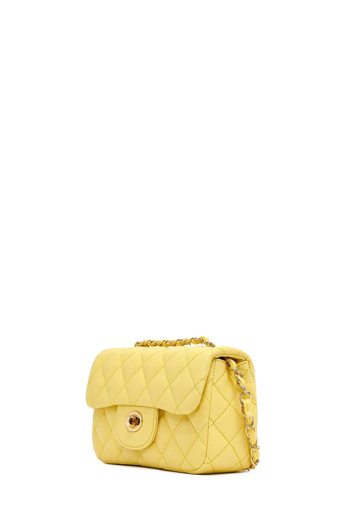 Kadın Sarı Uzun Askılı Kapitone Mini Çapraz Çanta - Image 5