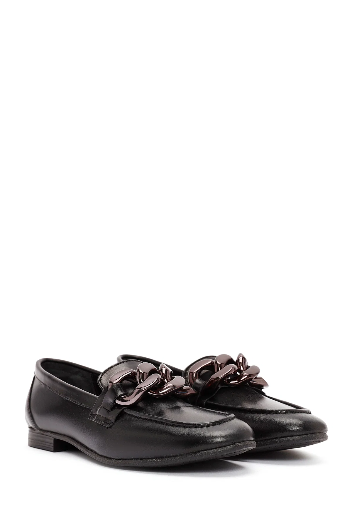 Kadın Siyah Aksesuar Detaylı Deri Maskülen Loafer - Image 3