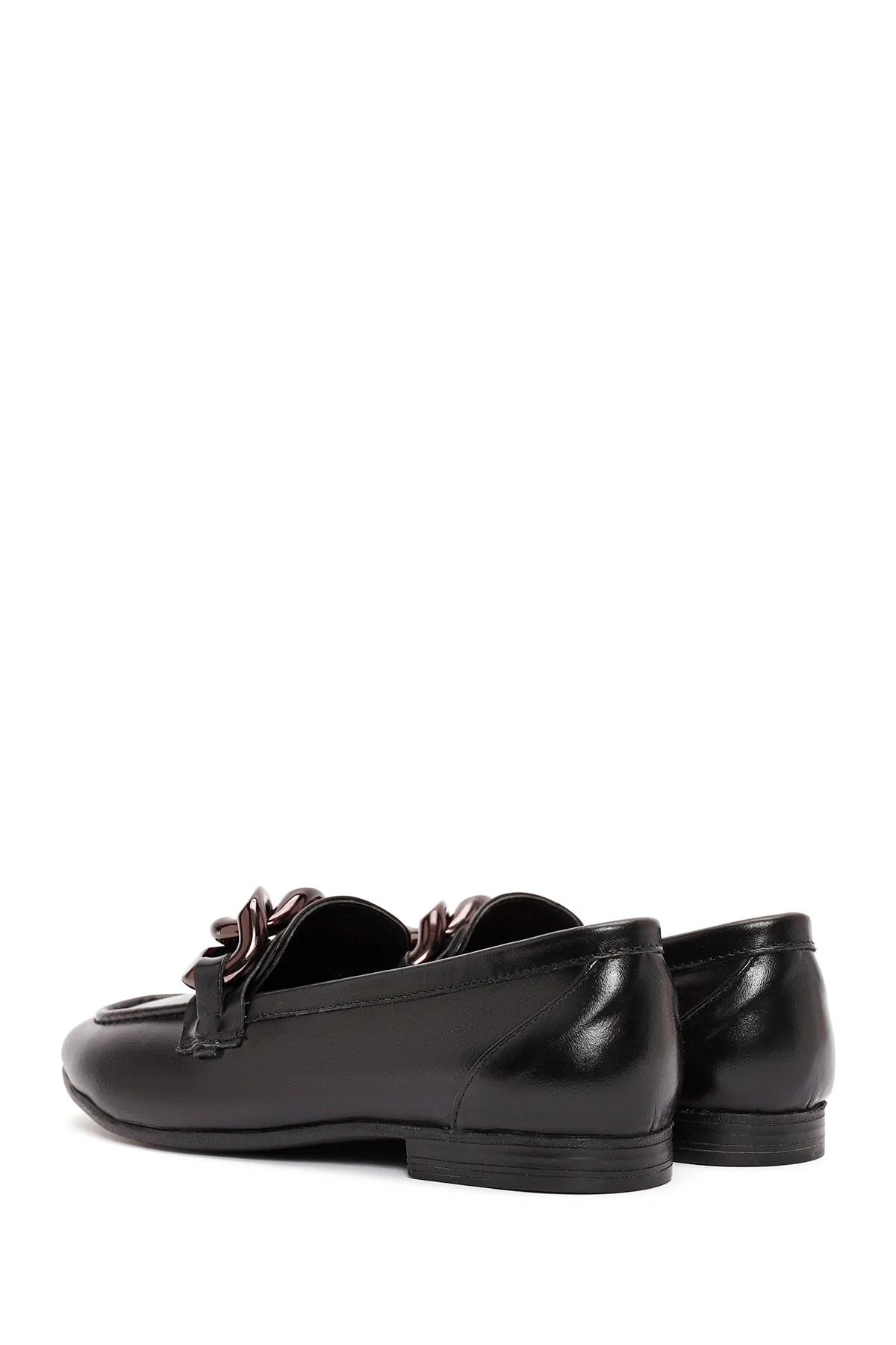 Kadın Siyah Aksesuar Detaylı Deri Maskülen Loafer - Image 5