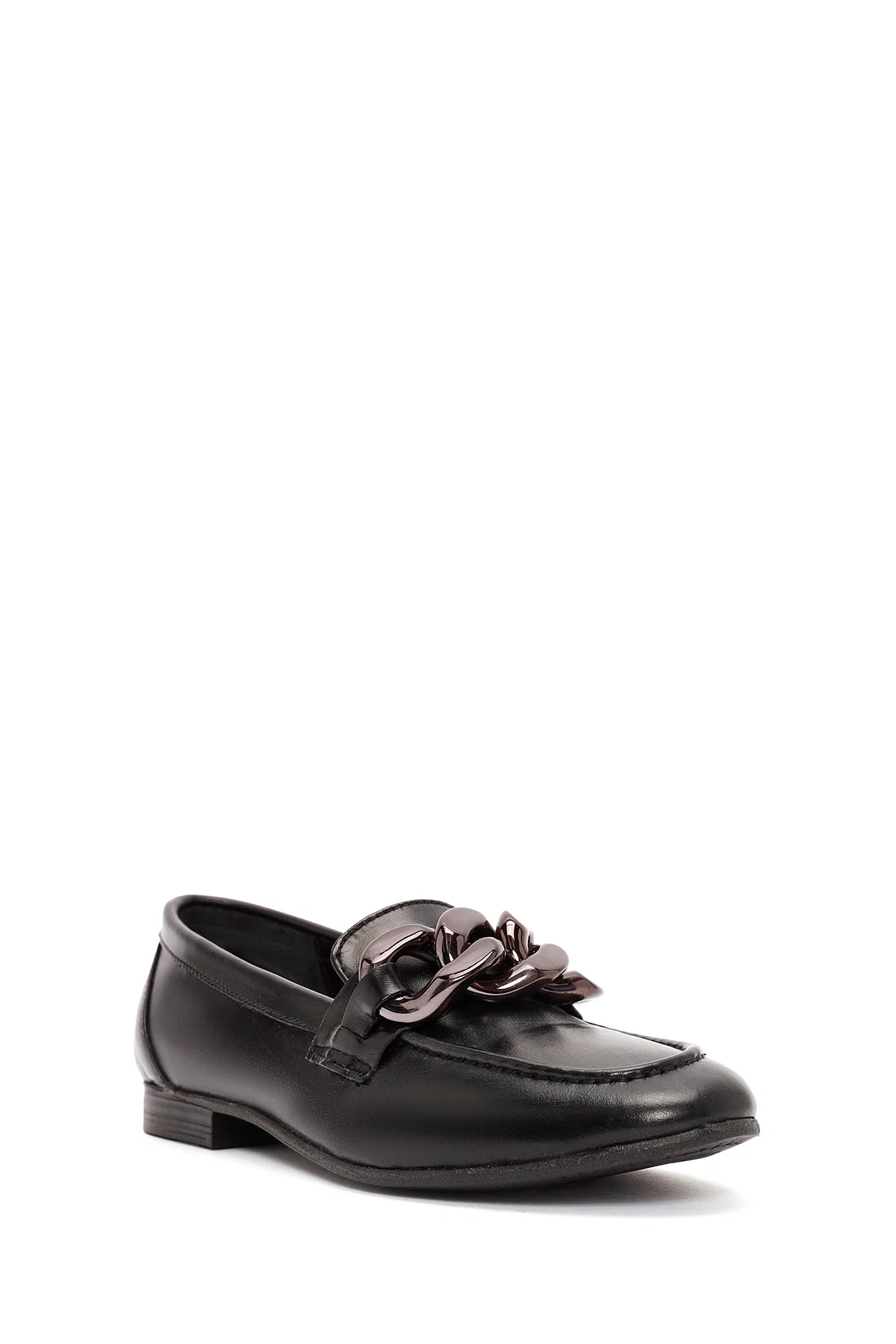 Kadın Siyah Aksesuar Detaylı Deri Maskülen Loafer - Image 6