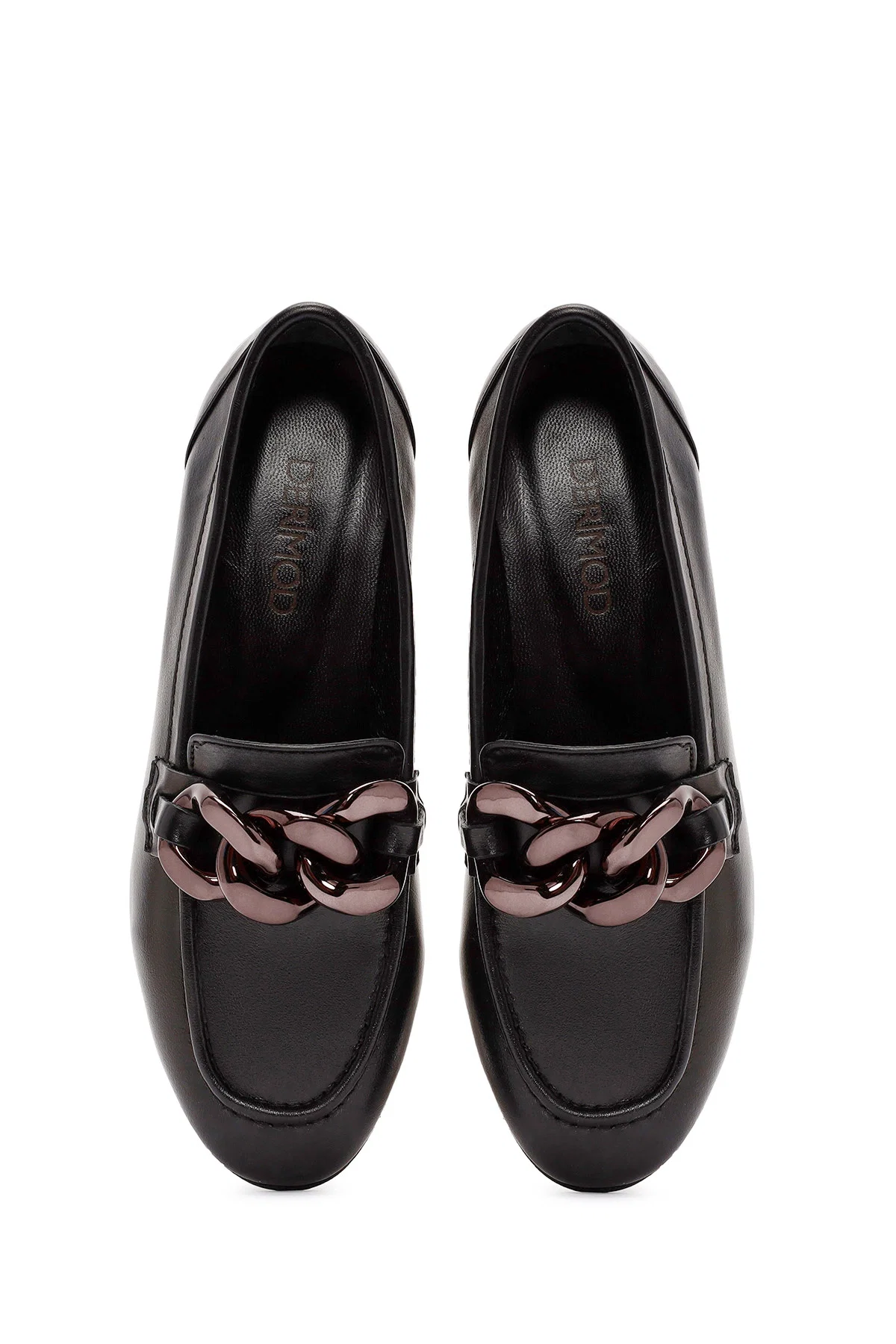 Kadın Siyah Aksesuar Detaylı Deri Maskülen Loafer - Image 7