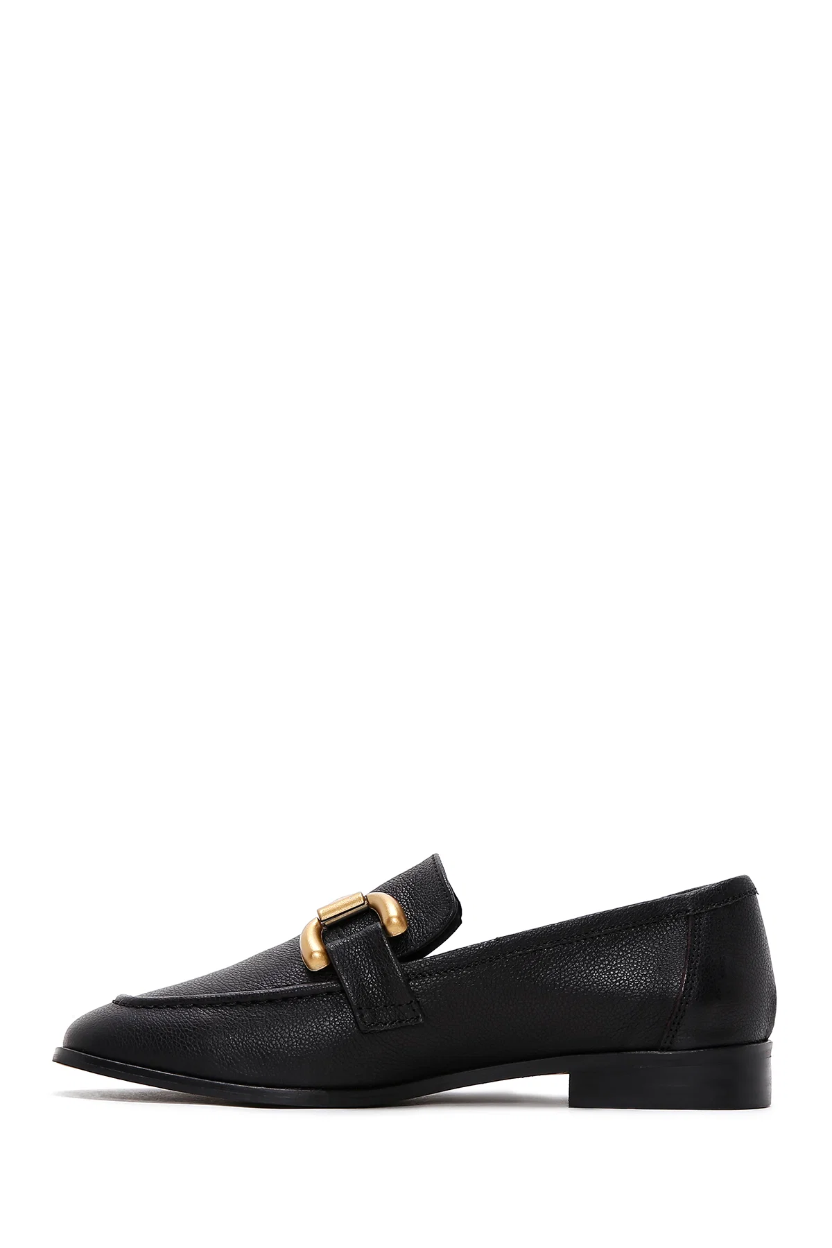 Kadın Siyah Aksesuar Detaylı Deri Maskülen Loafer - Image 2
