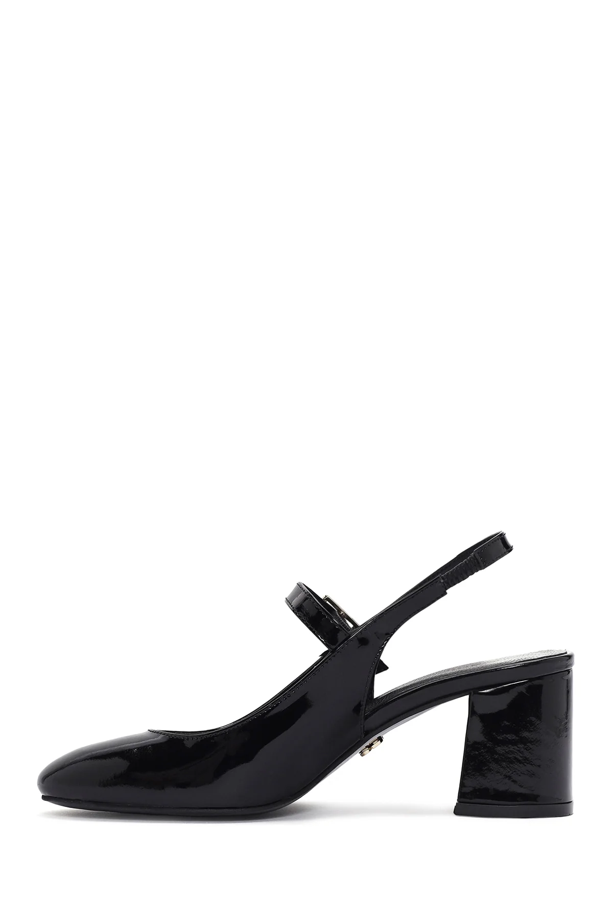 Kadın Siyah Arkası Açık Bantlı Topuklu Rugan Deri Stiletto - Image 3