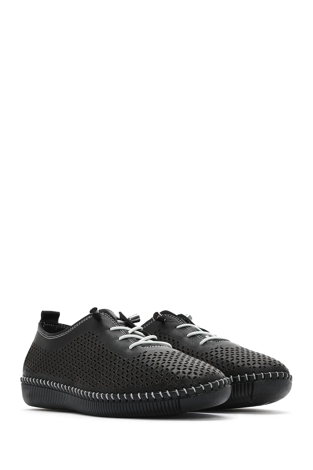 Kadın Siyah Bağcıklı Deri Comfort Loafer - Image 3