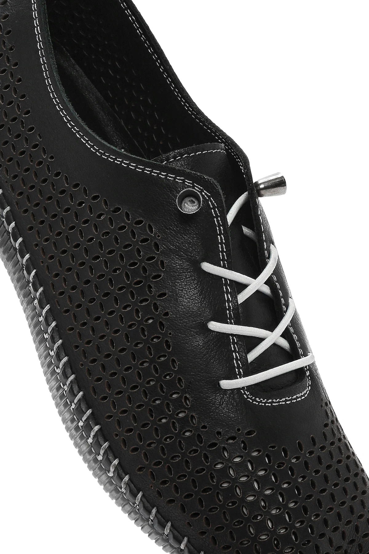 Kadın Siyah Bağcıklı Deri Comfort Loafer - Image 9