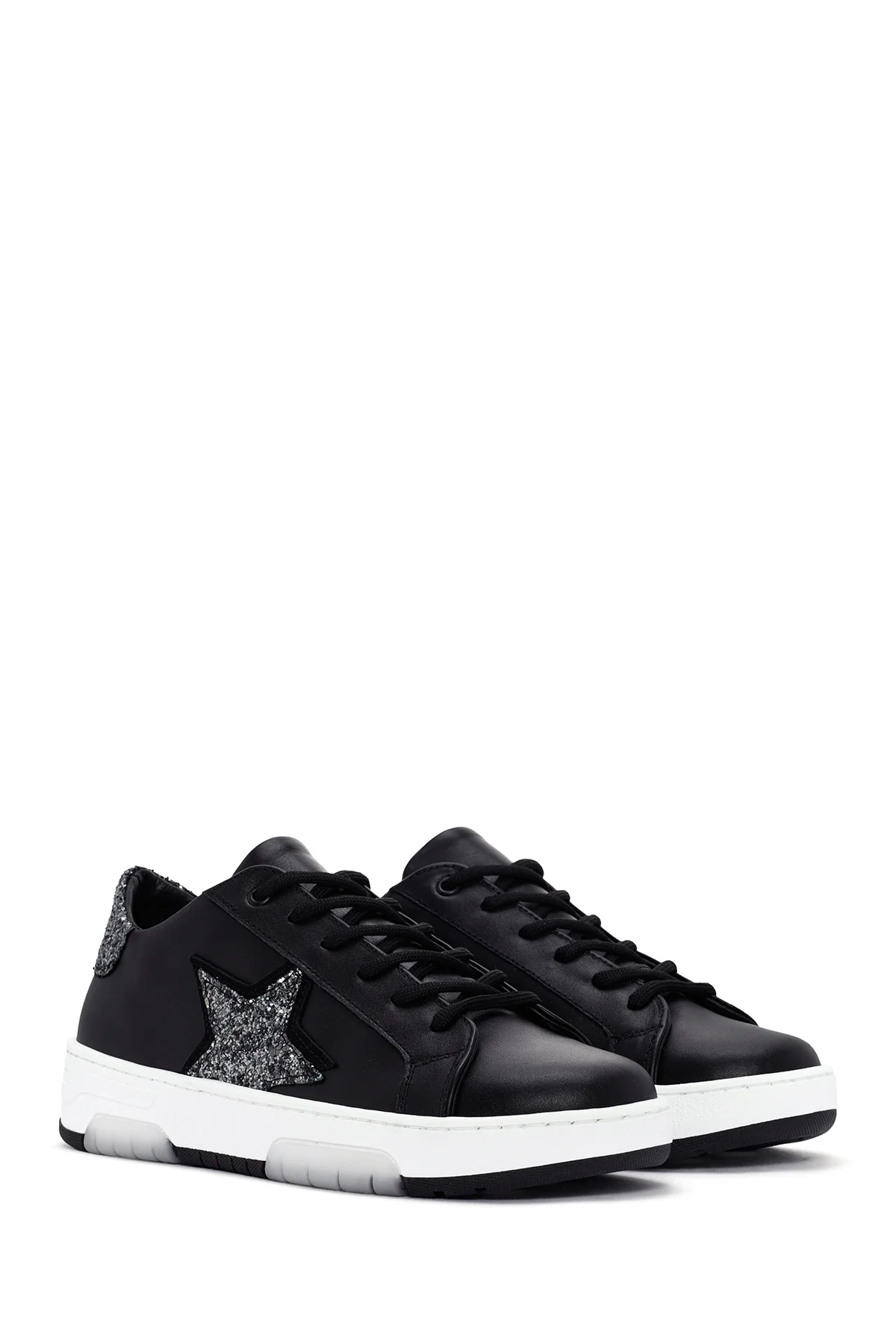 Kadın Siyah Bağcıklı Deri Sneaker - Image 3